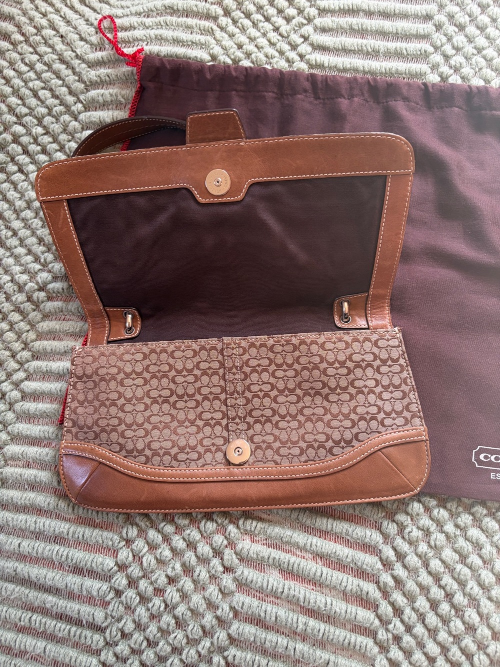 Coach Brown Signature Canvas Shoulder Bag with Leather Trim - Picture 2 of 7